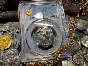 ATOCHA 2 REALES BOLIVIA 1622 SHIPWRECK PCGS 20 PIRATE SILVER COINS 1603-20