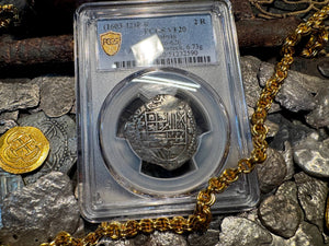 ATOCHA 2 REALES BOLIVIA 1622 SHIPWRECK PCGS 20 PIRATE SILVER COINS 1603-20