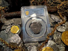 Load image into Gallery viewer, BOLIVIA 2 REALES ATOCHA DATED 1618 FISHER COA &amp; FLIP PIRATE SILVER COINS PCGS 20