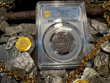 Load image into Gallery viewer, BOLIVIA 2 REALES ATOCHA DATED 1618 FISHER COA &amp; FLIP PIRATE SILVER COINS PCGS 20