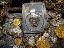 Load image into Gallery viewer, BOLIVIA 2 REALES ATOCHA DATED 1618 FISHER COA &amp; FLIP PIRATE SILVER COINS PCGS 20