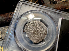 Load image into Gallery viewer, BOLIVIA 2 REALES ATOCHA DATED 1618 FISHER COA &amp; FLIP PIRATE SILVER COINS PCGS 20