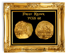 Load image into Gallery viewer, COLOMBIA 2 ESCUDOS 1698 FROM 1715 FLEET SHIPWRECK PCGS 62 PIRATE GOLD COINS