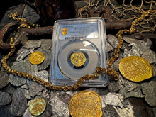 Load image into Gallery viewer, COLOMBIA 2 ESCUDOS 1701-14 PCGS 55 PIRATE GOLD COINS TREASURE DOUBLOON