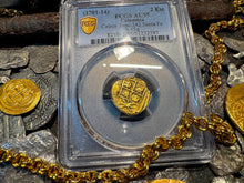 Load image into Gallery viewer, COLOMBIA 2 ESCUDOS 1701-14 PCGS 55 PIRATE GOLD COINS TREASURE DOUBLOON