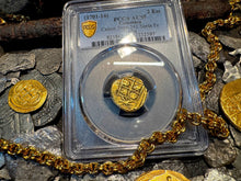 Load image into Gallery viewer, COLOMBIA 2 ESCUDOS 1701-14 PCGS 55 PIRATE GOLD COINS TREASURE DOUBLOON