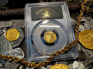 COLOMBIA 2 ESCUDOS 1701-14 PCGS 55 PIRATE GOLD COINS TREASURE DOUBLOON