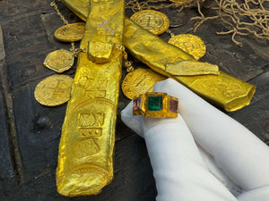 1715 FLEET SHIPWRECK EMERALD & AMETHYST RING PIRATE GOLD COINS TREASURE JEWELRY