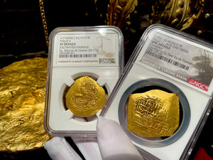 MEL FISHER COA MEXICO 1714 1715 FLEET SHIPWRECK 8 ESCUDOS NGC XF PIRATE GOLD