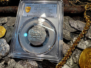 MEXICO ATOCHA MEL FISHER COA! 2 REALES 1622 SHIPWRECK PCGS PIRATE SILVER COINS