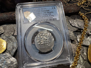 MEXICO ATOCHA MEL FISHER COA! 2 REALES 1622 SHIPWRECK PCGS PIRATE SILVER COINS