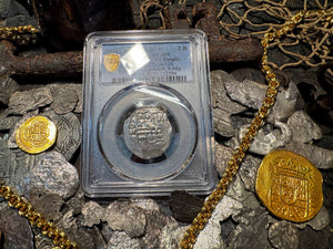 MEXICO ATOCHA MEL FISHER COA! 2 REALES 1622 SHIPWRECK PCGS PIRATE SILVER COINS