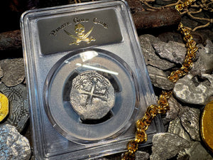 MEXICO ATOCHA MEL FISHER COA! 2 REALES 1622 SHIPWRECK PCGS PIRATE SILVER COINS