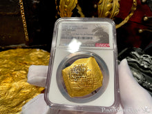 Load image into Gallery viewer, MEXICO MEL FISHER COA 1715 FLEET SHIPWRECK 1702-10 NGC UNC 8 ESCUDOS PIRATE GOLD