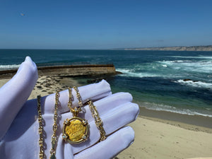 MEXICO 1 ESCUDO 1711-13 "1715 FLEET SHIPWRECK" DIAMOND BEZEL JEWELRY NECKLACE