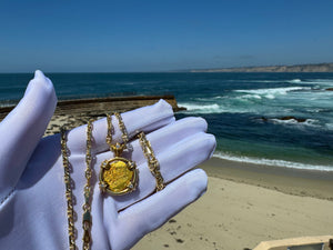 MEXICO 1 ESCUDO 1711-13 "1715 FLEET SHIPWRECK" DIAMOND BEZEL JEWELRY NECKLACE