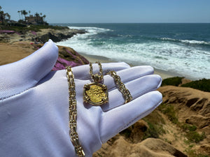 MEXICO 1 ESCUDO 1711-13 "1715 FLEET SHIPWRECK" DIAMOND BEZEL JEWELRY NECKLACE