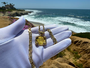 MEXICO 1 ESCUDO 1711-13 "1715 FLEET SHIPWRECK" DIAMOND BEZEL JEWELRY NECKLACE