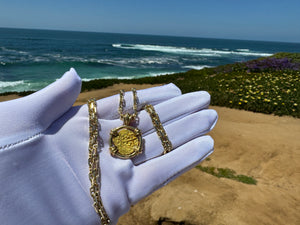 MEXICO 1 ESCUDO 1711-13 "1715 FLEET SHIPWRECK" DIAMOND BEZEL JEWELRY NECKLACE