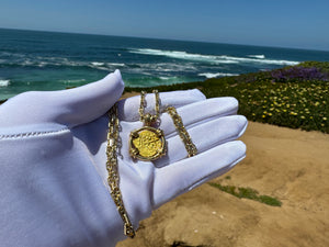 MEXICO 1 ESCUDO 1711-13 "1715 FLEET SHIPWRECK" DIAMOND BEZEL JEWELRY NECKLACE