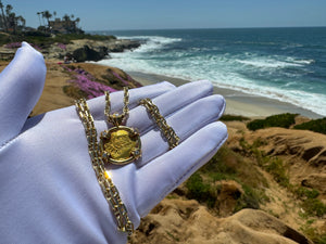 MEXICO 1 ESCUDO 1711-13 "1715 FLEET SHIPWRECK" DIAMOND BEZEL JEWELRY NECKLACE