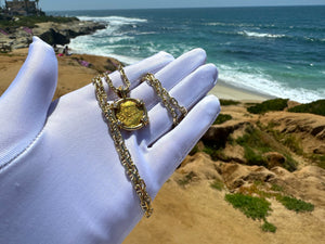 MEXICO 1 ESCUDO 1711-13 "1715 FLEET SHIPWRECK" DIAMOND BEZEL JEWELRY NECKLACE