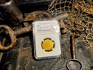 MEXICO 1715 FLEET part DATED 1713 4 ESCUDOS NGC 61 PIRATE GOLD COINS TREASURE