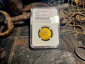 MEXICO 1715 FLEET part DATED 1713 4 ESCUDOS NGC 61 PIRATE GOLD COINS TREASURE