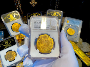 MEXICO 1714 8 ESCUDOS "1715 FLEET SHIPWRECK" NGC UNC PIRATE GOLD COINS TREASURE