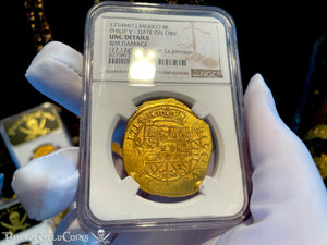 MEXICO 1714 8 ESCUDOS "1715 FLEET SHIPWRECK" NGC UNC PIRATE GOLD COINS TREASURE