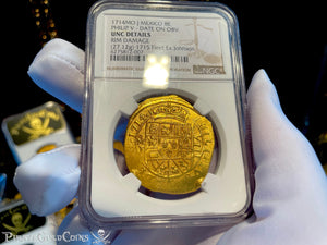 MEXICO 1714 8 ESCUDOS "1715 FLEET SHIPWRECK" NGC UNC PIRATE GOLD COINS TREASURE