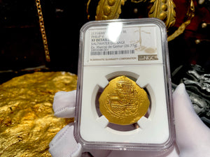 MEL FISHER COA MEXICO 1714 1715 FLEET SHIPWRECK 8 ESCUDOS NGC XF PIRATE GOLD