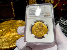 Load image into Gallery viewer, MEL FISHER COA MEXICO 1714 1715 FLEET SHIPWRECK 8 ESCUDOS NGC XF PIRATE GOLD