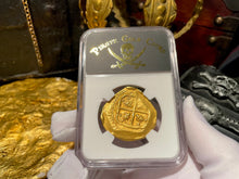 Load image into Gallery viewer, MEL FISHER COA MEXICO 1714 1715 FLEET SHIPWRECK 8 ESCUDOS NGC XF PIRATE GOLD