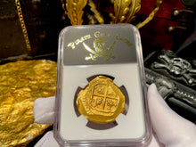 Load image into Gallery viewer, MEL FISHER COA MEXICO 1714 1715 FLEET SHIPWRECK 8 ESCUDOS NGC XF PIRATE GOLD