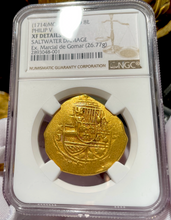 Load image into Gallery viewer, MEL FISHER COA MEXICO 1714 1715 FLEET SHIPWRECK 8 ESCUDOS NGC XF PIRATE GOLD