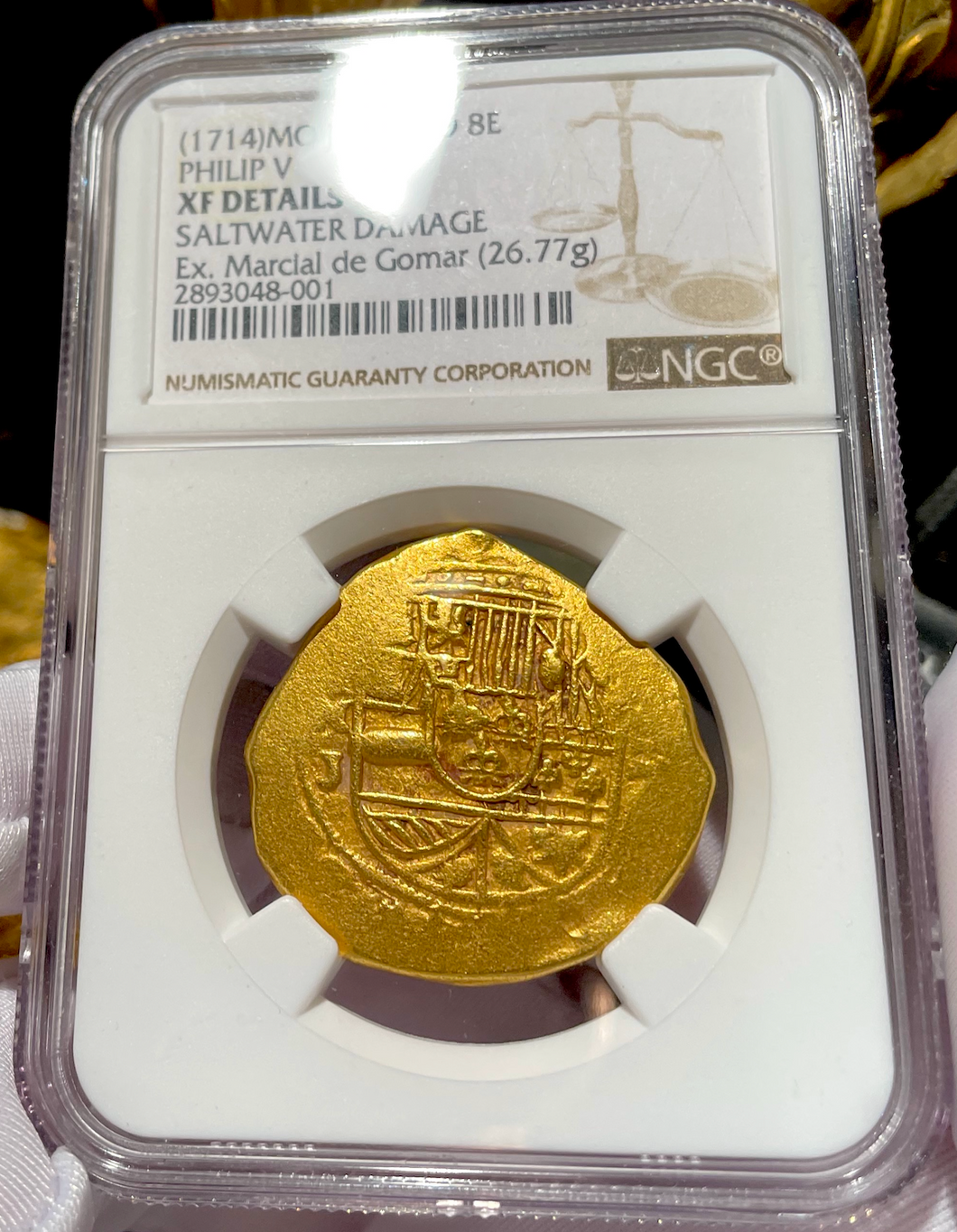 MEL FISHER COA MEXICO 1714 1715 FLEET SHIPWRECK 8 ESCUDOS NGC XF PIRATE GOLD