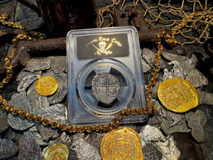 PERU ATOCHA LIMA PCGS 2 REALES w/ MEL FISHER TAG SHIPWRECK 1622 PIRATE COINS