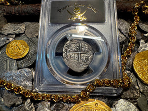 PERU ATOCHA LIMA PCGS 2 REALES w/ MEL FISHER TAG SHIPWRECK 1622 PIRATE COINS