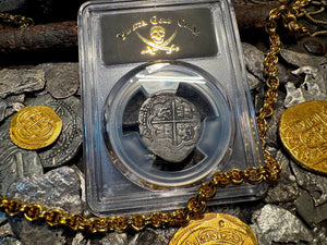 PERU ATOCHA LIMA PCGS 2 REALES w/ MEL FISHER TAG SHIPWRECK 1622 PIRATE COINS