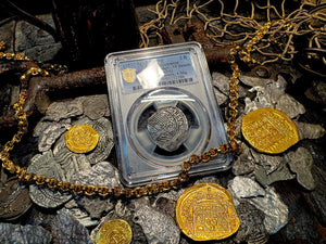 PERU ATOCHA LIMA PCGS 2 REALES w/ MEL FISHER TAG SHIPWRECK 1622 PIRATE COINS