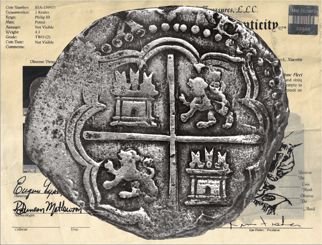 PERU ATOCHA LIMA PCGS 2 REALES w/ MEL FISHER TAG SHIPWRECK 1622 PIRATE COINS