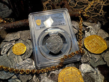 Load image into Gallery viewer, PERU ATOCHA LIMA PCGS 2 REALES w/ MEL FISHER TAG SHIPWRECK 1622 PIRATE COINS