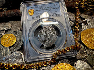 PERU ATOCHA LIMA PCGS 2 REALES w/ MEL FISHER TAG SHIPWRECK 1622 PIRATE COINS