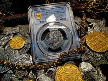 Load image into Gallery viewer, PERU ATOCHA LIMA PCGS 2 REALES w/ MEL FISHER TAG SHIPWRECK 1622 PIRATE COINS