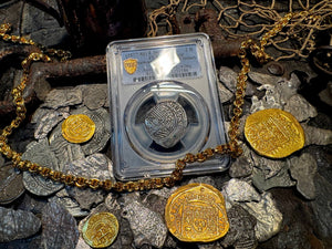 PERU ATOCHA LIMA PCGS 2 REALES w/ MEL FISHER TAG SHIPWRECK 1622 PIRATE COINS