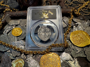 PERU ATOCHA LIMA PCGS 2 REALES w/ MEL FISHER TAG SHIPWRECK 1622 PIRATE COINS