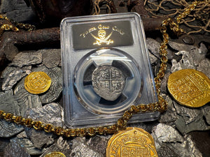 PERU ATOCHA LIMA PCGS 2 REALES w/ MEL FISHER TAG SHIPWRECK 1622 PIRATE COINS