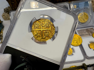 PERU 4 ESCUDOS 1700 FINEST 1715 FLEET SHIPWRECK NGC 63 PIRATE GOLD COINS