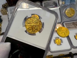 PERU 4 ESCUDOS 1700 FINEST 1715 FLEET SHIPWRECK NGC 63 PIRATE GOLD COINS